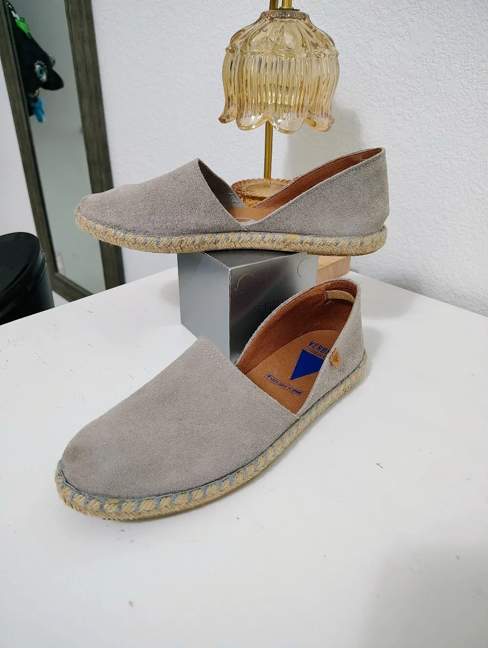 VERBENAS CARMEN ESPADRILLES FLATS Gray Suede Casual Slip-On Shoes Made In Spain